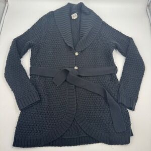 Converse One Star Black Textured Knit Shawl Collar Cardigan Belted‎ Size 2